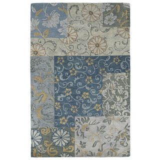 Euphoria Patchwork Blue Tufted Wool Rug (30 X 50)