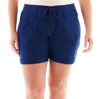 Drawstring Poplin Shorts   Plus, Blue, Womens