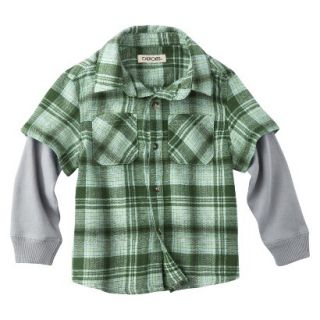 Cherokee Infant Toddler Boys 2 Fer Button Down Flannel Shirt   Emerald 4T