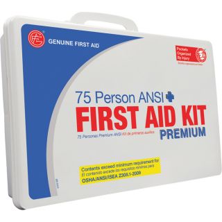 Genuine First Aid 75 Person ANSI OSHA Kit   Plastic Case, Model GFAP2108