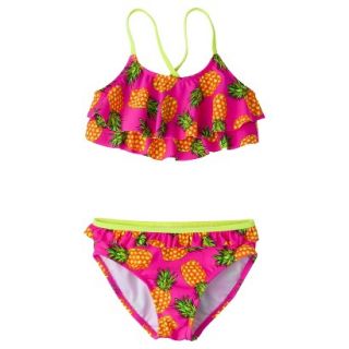 Girls 2 Piece Ruffled Pineapple Bandeau Bikini Swimsuit Set   Pink L