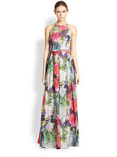 Kay Unger Floral Halter Ball Gown  