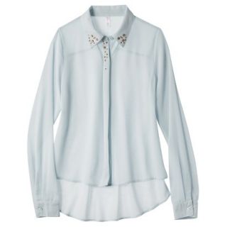 Xhilaration Juniors Studded Collar Button Up Shirt   Bliss Blue S(3 5)