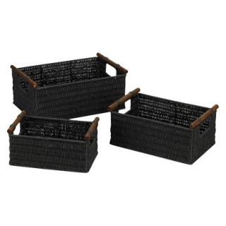 3 pc. Paper Rope Basket Set with Handles   Black