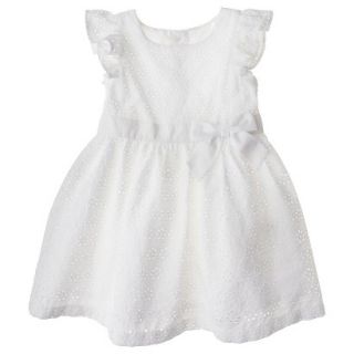 Cherokee Infant Toddler Girls Eyelet Flutter Sleeve Dress   White 4T