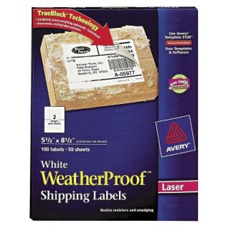 Avery 5 1/2 x 8 1/2 Laser Weatherproof Shipping Labels   White (100 Per Pack)