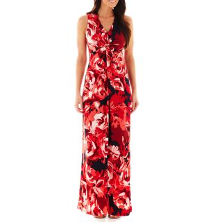 LIZ CLAIBORNE Sleeveless Floral Print Maxi Dress, Navy Coral