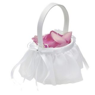 Elegant Chiffon Flower Girl Basket   White