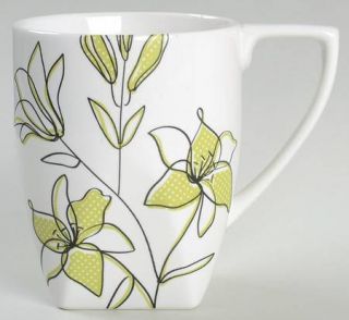 Coventry (PTS) Lily Blossoms Mug, Fine China Dinnerware   Green/Black Flowers,Co