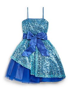 Un Deux Trois Girls Sequin Peek A Boo Dress   Blue