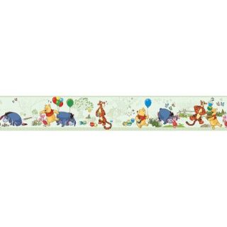 Pooh and Friends Toile Wallpaper Border   Green