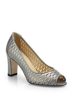 Aquatalia by Marvin K Perforated Open Toe Heels   Graphite