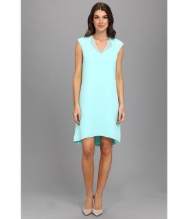 Calvin Klein V Neck 4 PLY Dress w/ Chiffon Womens Dress (Blue)