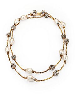Aerin Erickson Beamon Crystal & Bead Station Necklace   Gold White