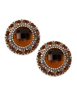 Sterling Silver Cognac & Citrine Round Button Earrings