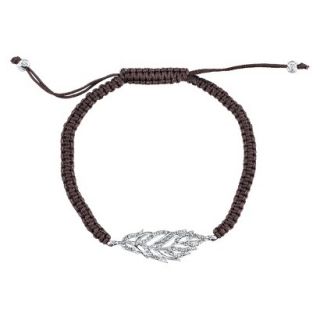 Silver Plated Pave Crystal Feather Wrap Bracelet   Brown