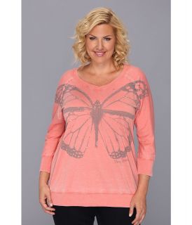 DKNY Jeans Plus Size Butterfly Print Burnout Pullover Sweatshirt Womens Sweatshirt (Orange)