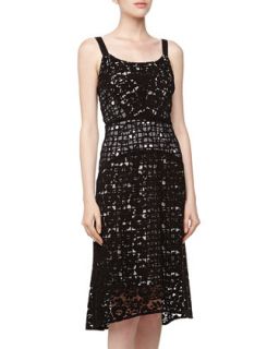 Floral Lace & Lattice Crochet Dress, Black/White