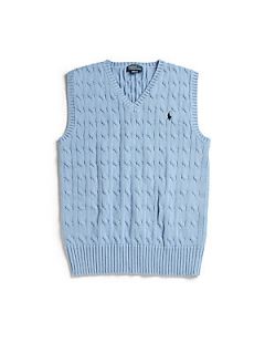 Ralph Lauren Boys Cable Knit Sweater Vest   Blue