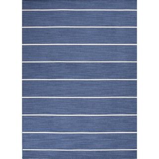 Handmade Flat Weave Stripe Dark Denim Blue Wool Rug (2 X 3)
