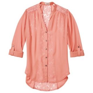 Xhilaration Juniors Lace Detail Button Down Shirt   Coral Lilly S(3 5)