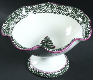 Furio Fuo5 Centerpiece, Fine China Dinnerware   Green Sponged Rim&Xmas Tree,Red