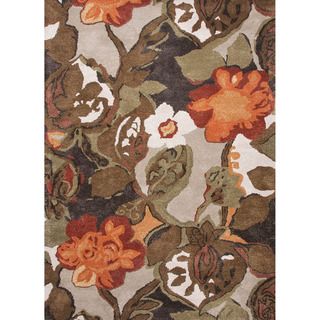 Hand tufted Transitional Floral Pattern Brown Rug (36 X 56)