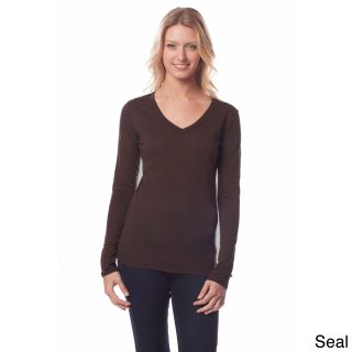 AtoZ A To Z Womens V neck Long Sleeve Top Brown Size S (4  6)