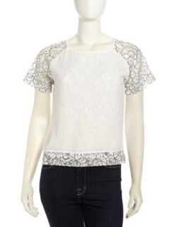 Helena Floral Lace Block Top, White