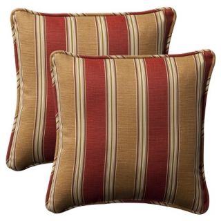 2 Piece Outdoor Toss Pillow Set   Tan/Red Stripe 18