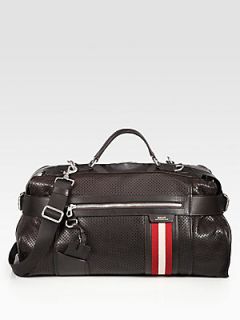 Bally Perforated Leather Travel Duffel   Chocolate