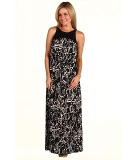 Kenneth Cole New York Petite Abstract Crackle Print Maxi Dress Womens Dress (Black)