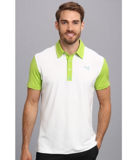 PUMA Golf Color Blocked Yoke Print Polo Mens Short Sleeve Pullover (Green)