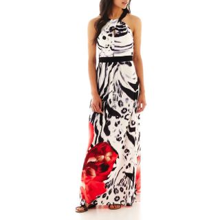 Bisou Bisou Sleeveless Print Halter Maxi Dress, Black/Ivory