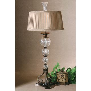 Narava Clear Crystal Sphere And Glass Silken Taupe Textile Table Lamp