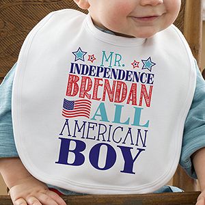 Personalized Red, White & Blue Baby Bib   All American