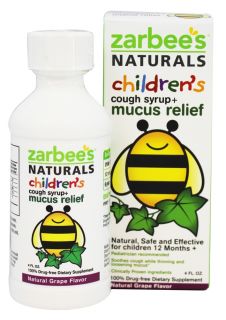 Zarbees   Childrens Cough Syrup + Mucus Relief Natural Grape Flavor   4 oz.