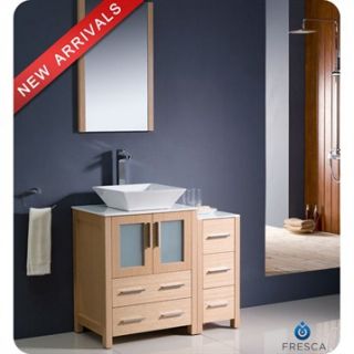 Fresca Torino 36 Light Oak Modern Bathroom Vanity with Side Cabinet & Vessel Si