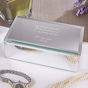 Personalized Small Mirrored Jewelry Box   Custom Engraved Message