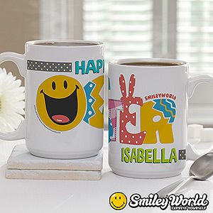 Large Personalized Easter Coffee Mugs   Smiley Face