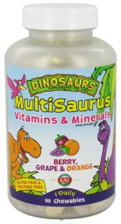 Kal   Dinosaurs MultiSaurus Vitamins & Minerals For Kids Berry, Grape & Orange   90 Chewable Tablets