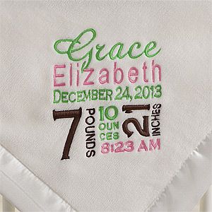 Personalized Girls Baby Blankets   Birth Announcement