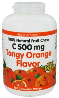 Natural Factors   100% Natural Fruit Chew C Tangy Orange 500 mg.   180 Chewable Wafers