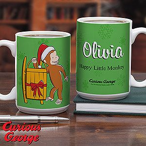 Personalized Curious George Christmas Mugs   Large