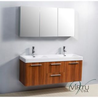 Virtu USA 54 Midori Double Sink Bathroom Vanity with Polymarble Countertop   Pl