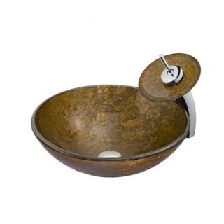 Vigo Textured Copper Vessel Sink and Waterfall Faucet Set