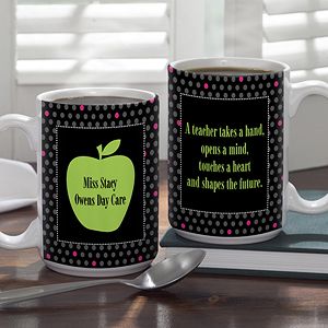 Large Personalized Teacher Coffee Mugs   Green Apple