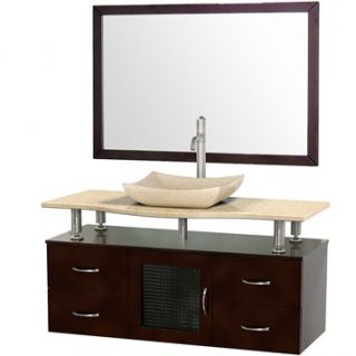 Accara 48 Wall Mounted Bathroom Vanity with Drawers   Espresso w/ Ivory Marble