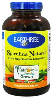 Earthrise   Spirulina Natural Green Super Food For Longevity 600 mg.   300 Capsules