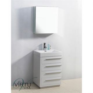 Virtu USA 24 Bailey Single Sink Bathroom Vanity with Polymarble Countertop   Gl